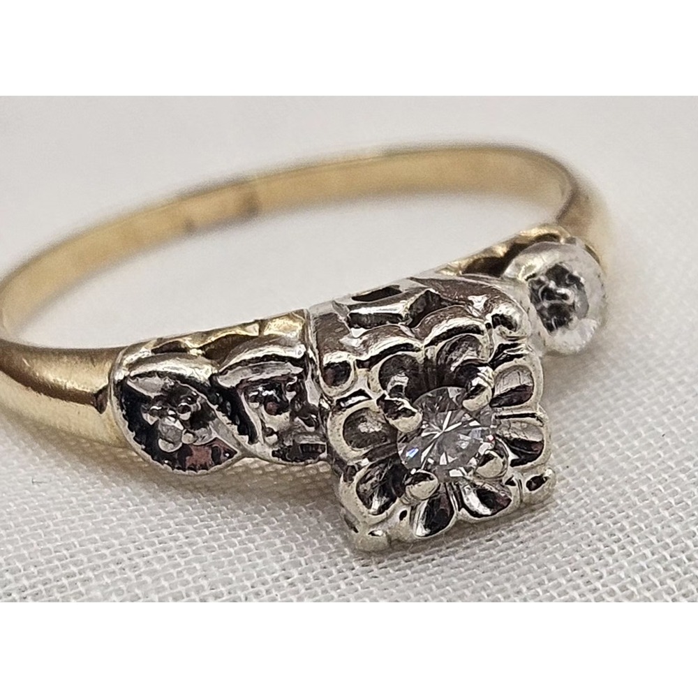 Vtg 14K Yellow Gold Diamond Ring 2.3g Fine Jewelry Size 7 - Picture 8 of 16